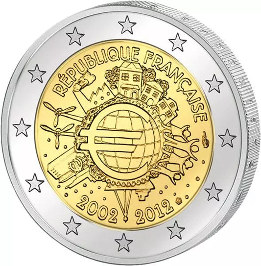 Pièce de 2 euros France 10 ans de l'euro Émission conjointe de tous les pays 2012 État neuf