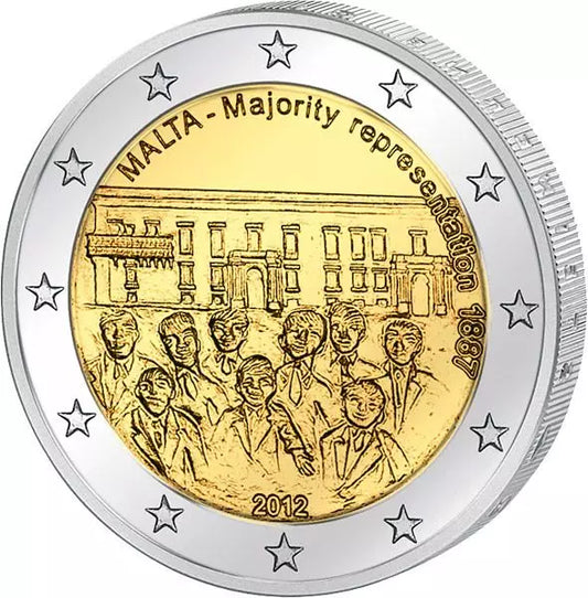 Pièce de 2 euros de Malte, système de vote majoritaire 2012, état neuf, sans marque d'atelier
