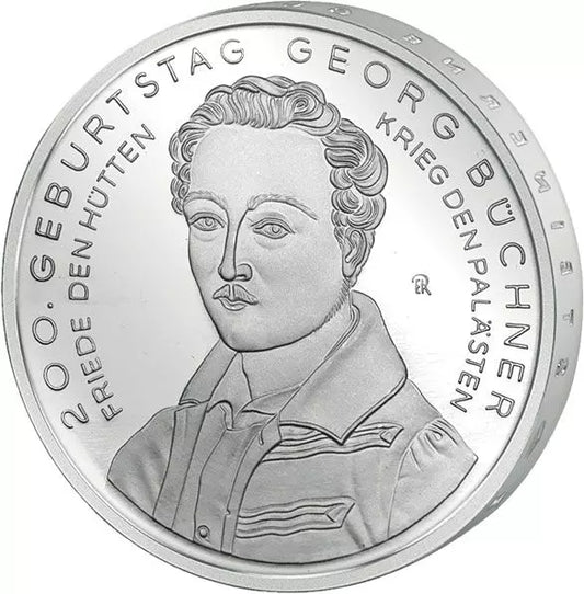 Pièce de 10 euros de la République fédérale d'Allemagne, commémorant le 200e anniversaire de Georg Büchner (2013), en état neuf.