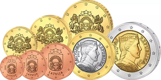 Ensemble de pièces de monnaie lettones en euros