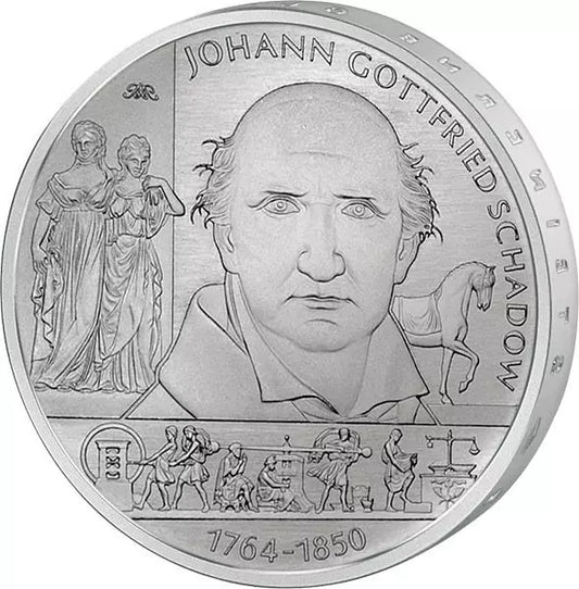 Pièce de 10 euros de la République fédérale d'Allemagne, commémorant le 250e anniversaire de Johann Gottfried Schadow (2014), en état neuf.