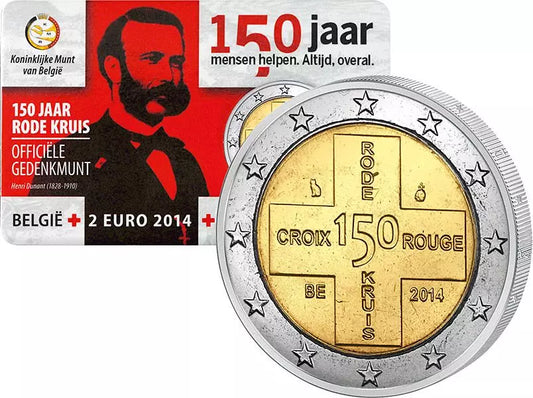 Billet de 2 euros Belgique 150e anniversaire de la Croix-Rouge 2014, état neuf, sous blister.