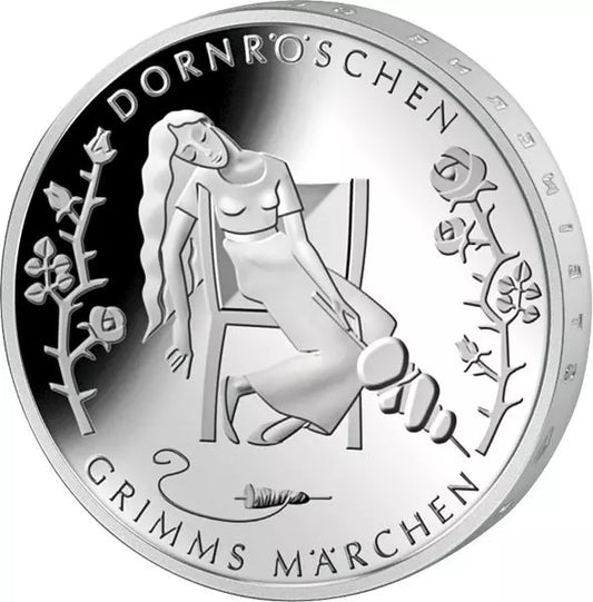 Pièce commémorative de 10 euros, République fédérale d'Allemagne, Contes de Grimm, La Belle au bois dormant, 2015, Épreuve