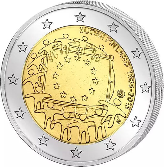 Pièce de 2 euros chypriote, commémorant les 30 ans du drapeau européen (émission conjointe de tous les pays, 2015), en parfait état.