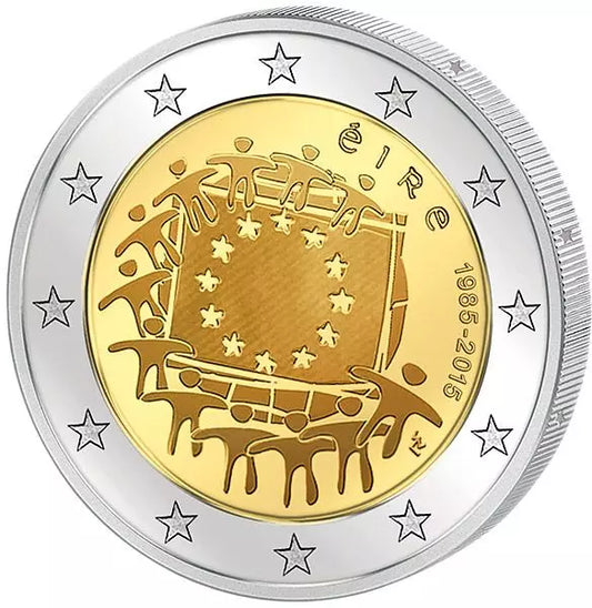 Pièce de 2 euros Irlande 30 ans du drapeau européen Émission conjointe de tous les pays 2015 État neuf