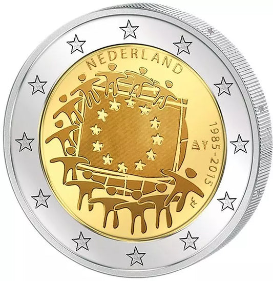 Pièce de 2 euros Pays-Bas, 30 ans du drapeau européen, émission conjointe de tous les pays, 2015, état neuf
