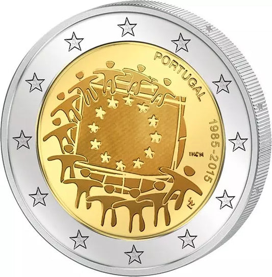Pièce de 2 euros Portugal 30 ans du drapeau européen Émission conjointe de tous les pays 2015 État neuf