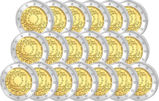 19 pièces de 2 euros, commémorant les 30 ans du drapeau européen, émission conjointe de tous les pays, 2015, état neuf