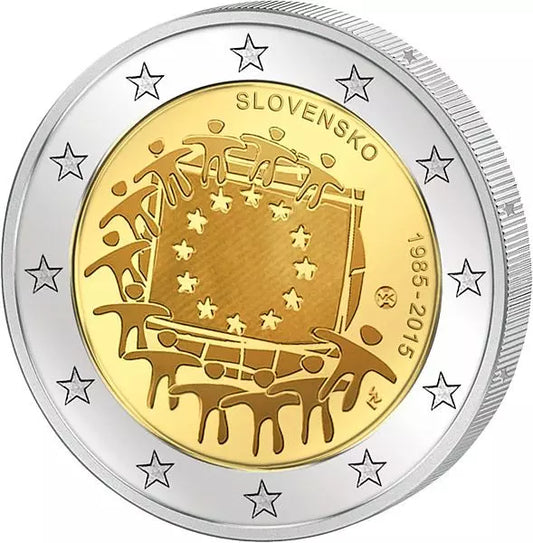 Pièce de 2 euros Slovaquie 30 ans du drapeau européen Émission conjointe de tous les pays 2015 État neuf