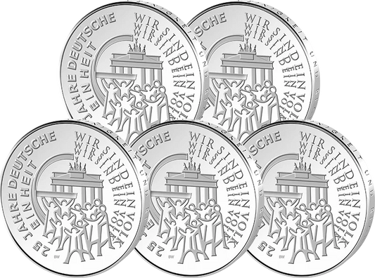 5 x 25 euros République fédérale d'Allemagne 25 ans d'unité allemande 2015 État neuf (A - J)