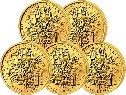 5 x 100 euros République fédérale d'Allemagne Patrimoine mondial de l'UNESCO Vallée du Haut-Rhin moyen 2015 État neuf (A - J)
