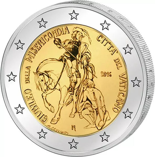 Pièce de 2 euros commémorant l'Année Sainte 2016 au Vatican, en état neuf sous blister.