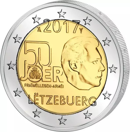 Pièce de 2 euros Luxembourg 50 ans de service militaire volontaire au Luxembourg 2017 État neuf