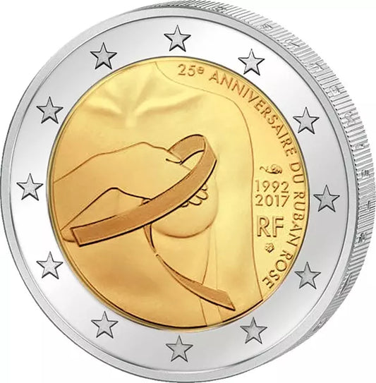 2 Euro France 25 ans de lutte contre le cancer du sein avec le ruban rose 2017