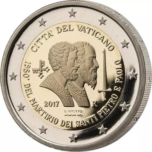 Pièce de 2 euros Vatican Premier Jour Édition 1950e anniversaire du martyre des saints Pierre et Paul 2017