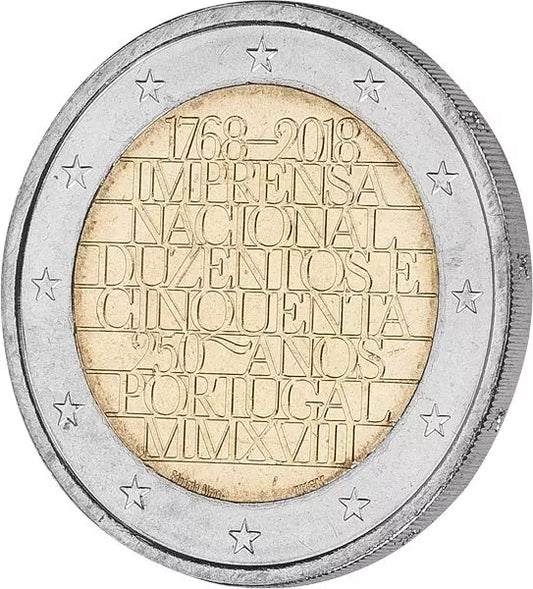 2 euros Portugal 250 ans de l'Imprimerie nationale 2018