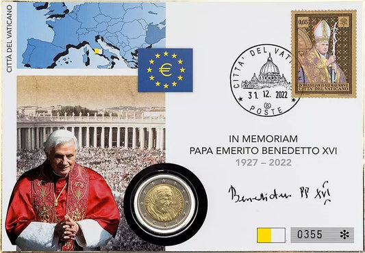 Lettre numismatique du Vatican de 2 euros - En mémoire du pape Benoît XVI.