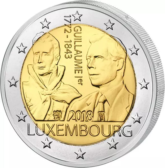 Pièce de 2 euros luxembourgeoise commémorant le 175e anniversaire de la mort du grand-duc Guillaume Ier, 2018