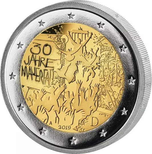 Pièce de 2 euros, Allemagne, 30e anniversaire de la chute du mur de Berlin, 2019, état neuf
