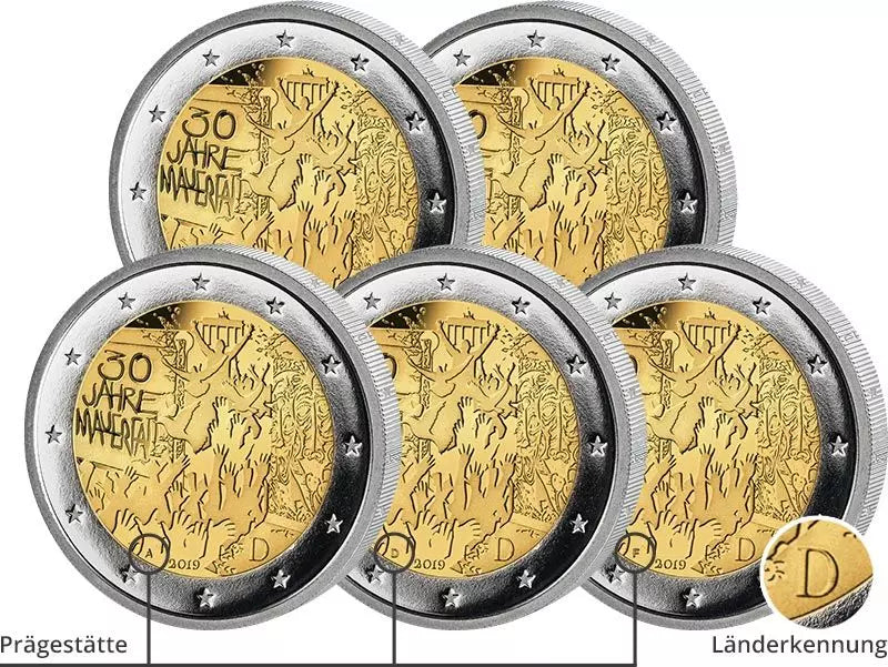 5x2 euros Allemagne 30 ans de la chute du mur de Berlin 2019 état neuf (A - J)