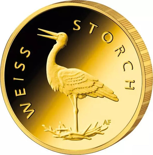 Pièce de 20 euros d'Allemagne, Oiseaux indigènes, Cigogne blanche, 2020, État neuf
