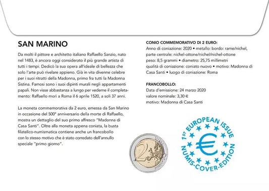 2 euros Saint-Marin 500e anniversaire de la mort de Raphaël 2020